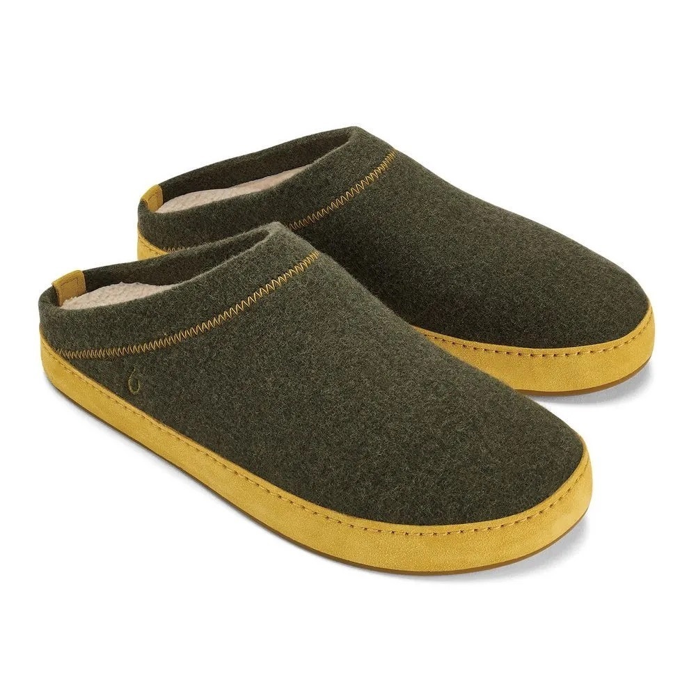 NEW OluKai Hamani Hulu Dusty Olive and Mustard Slippers Men’s Size 11